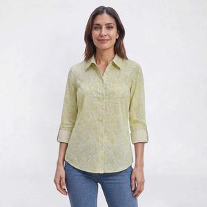Petite Emily Daniels 3/4 Stripe Sleeve Paisley Button Down